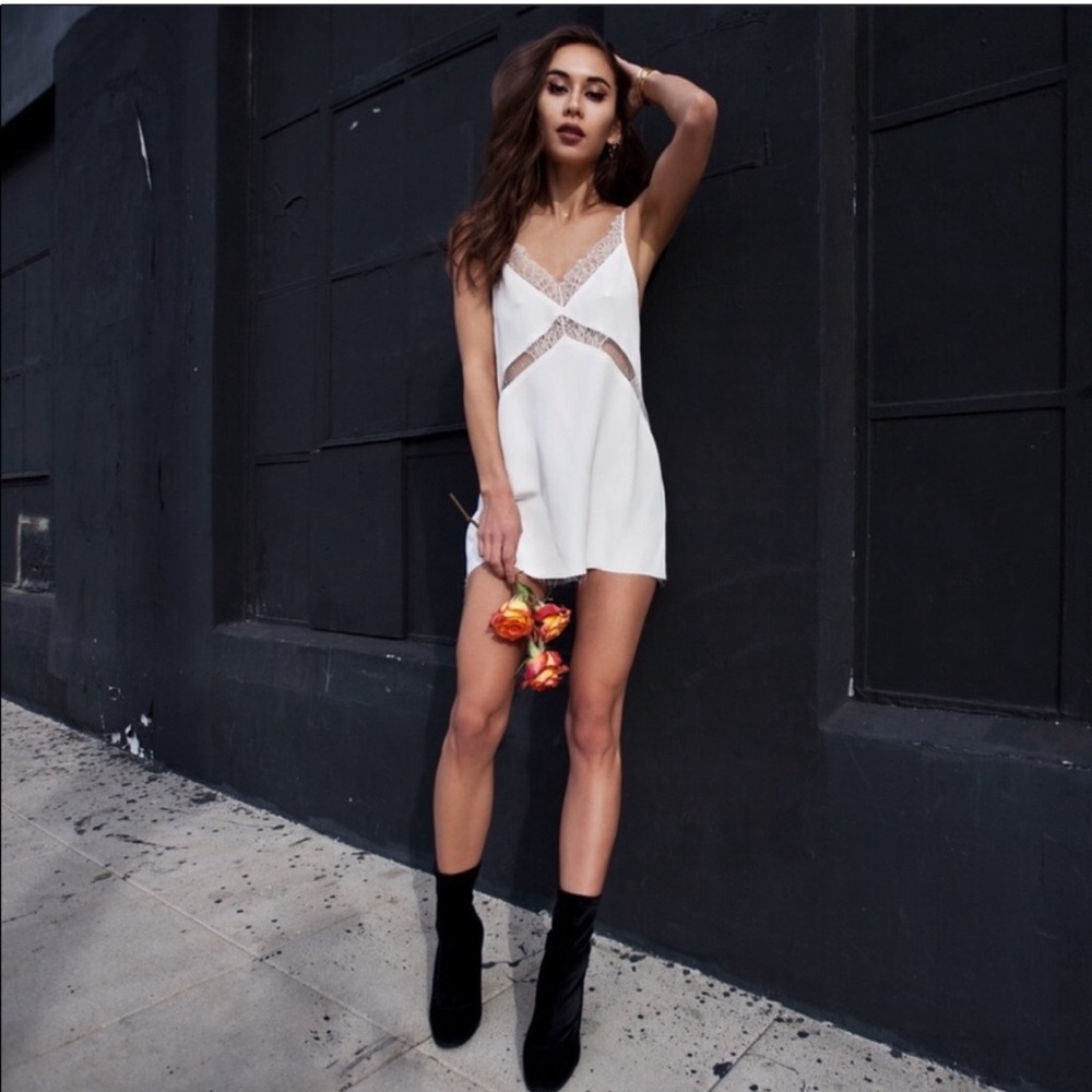 Are You Am I Anabela White Lace Slip Dress